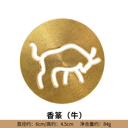 Chinese Zodiac Incense Stencil – Year of the Ox| 6cm Diameter, 4.5cm Height | Brass Incense Mold for Aromatic Rituals & Meditation